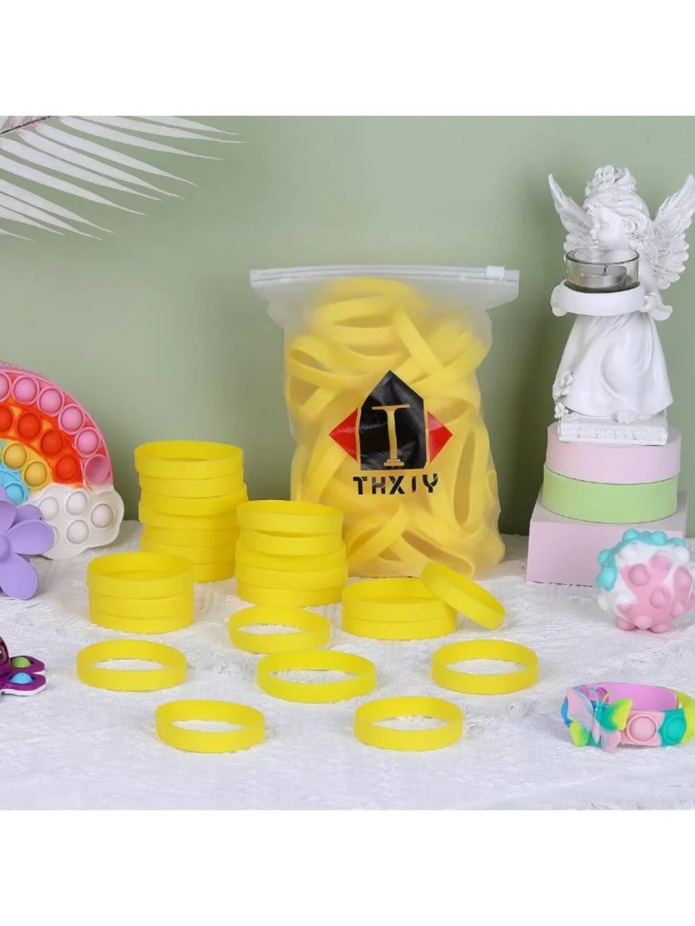 100PCS Kids Silicone Wristbands - Elastic Rubber Bracelets for Parties